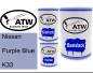 Preview: Nissan, Purple Blue, K33: 500ml Lackdose + 500ml Klarlack + 250ml Härter - Set, von ATW Autoteile West.